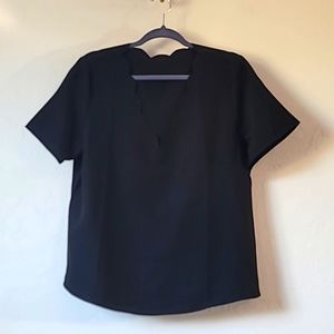 Black Blouse with Scalloped Neckline
